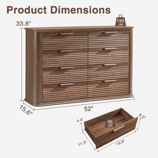 English Elm Fluted Wave Panel 7 Drawer Mdf Dresser Modern Bedroom Storage with Tv Stand Top T5326P425099