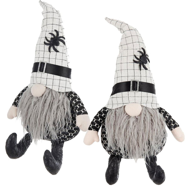 English Elm Set Of 2 Handcrafted Fabric Sitting Gnomes With White Spider Hat For Charming Halloween Decor W2078P237605-GIGA