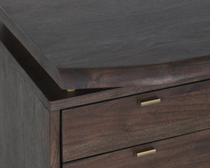 Sunpan Lewis Desk - Stunning Live Edge Design with Solid Acacia Wood, Brass Accents, and Three Drawers Dark Brown