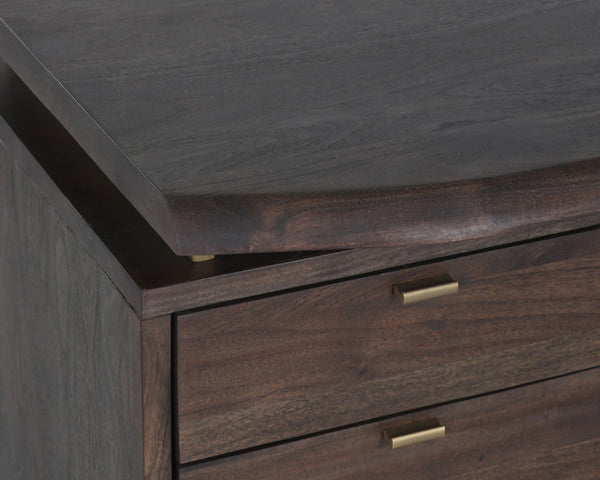 Sunpan Lewis Desk - Stunning Live Edge Design with Solid Acacia Wood, Brass Accents, and Three Drawers Dark Brown