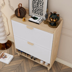English Elm Shoes Storage Cabinet Slim Flip Door Entryway Organizer with Natural Wood Legs 16 Pairs W3166P268391
