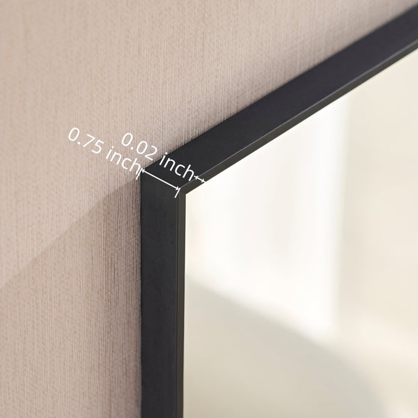 English Elm 36x22inch Glossy Black Bathroom Mirror Minimalist Metal Frame 360° Hang HD Float Glass Vanity Reflective Edge W2091P344794