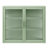 English Elm Retro Style Haze Double Glass Door Wall Cabinet With Detachable Shelves For Office, Dining Room,Living Room, Kitchen and Bathroom Mint Green