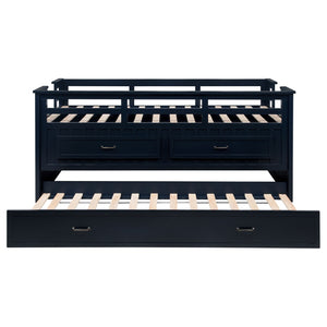 English Elm Starboard Twin Captain Bed with Trundle Storage Drawers and Guardrails for Kids B062S01453