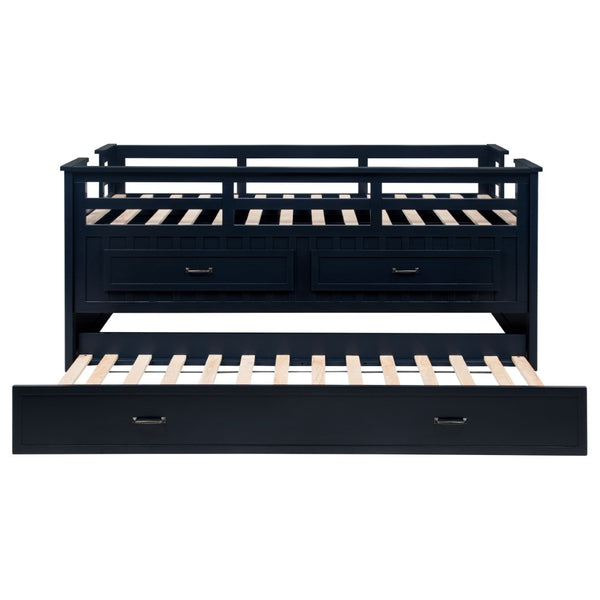 English Elm Starboard Twin Captain Bed with Trundle Storage Drawers and Guardrails for Kids B062S01453