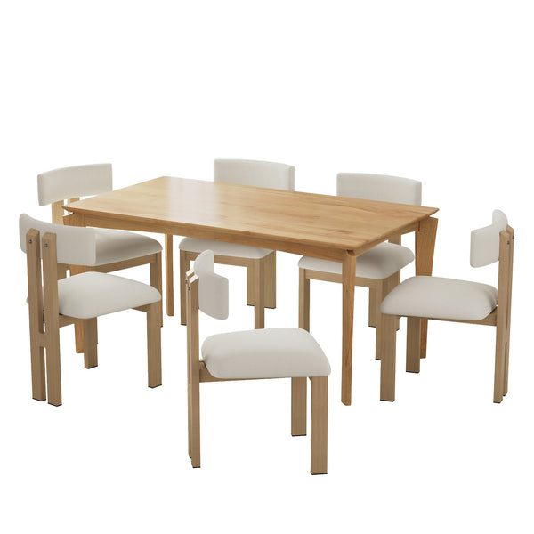 English Elm Christopher Knight Home® - 7- Piece Dining Set with Mid-Century Wood Table and Upholstered Armless Chairs, Sturdy Metal Legs, Cozy Comfort Beige+Natural N768P211168N_6_64676.00NOAK