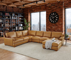 English Elm Leather Match Modular Sectional with Top-grain Upholstery and Flexible Open Plan Seating Ginger B2748S00030