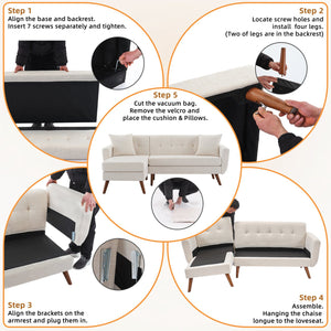 English Elm 80" Velvet L Shaped Couch Sofa - Mid-Century 3-Seat Sectional with Wide Chaise, Tufted, Durable Wood Frame T2694S00052