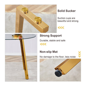 English Elm Table Set - Modern Minimalist Round Clear Glass Table With Black Pu Leather Chairs & Gold Legs W1151S01714-GIGA