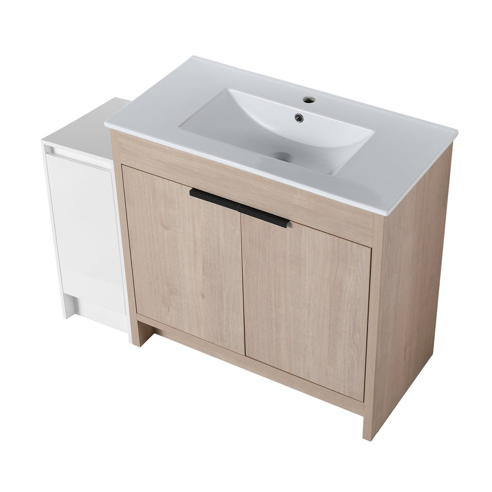 English Elm 48 Inch Freestanding Bathroom Vanity With Ceramic Sink, Soft-Close Doors & Ample Storage Solutions W999S00306