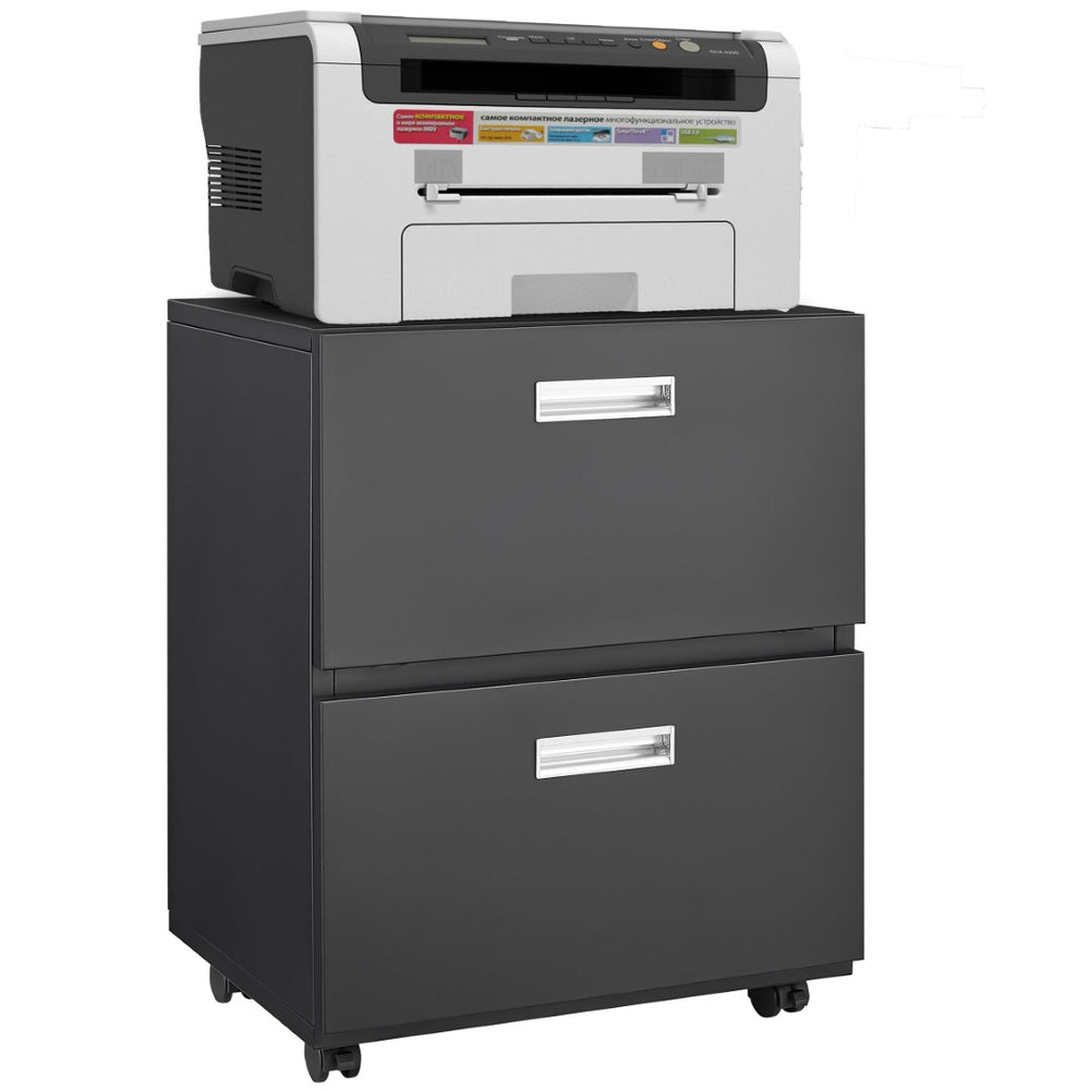 English Elm Black Steel Mobile Printer Stand Rolling Cabinet for Office Workstation Filing Storage W1247P160443