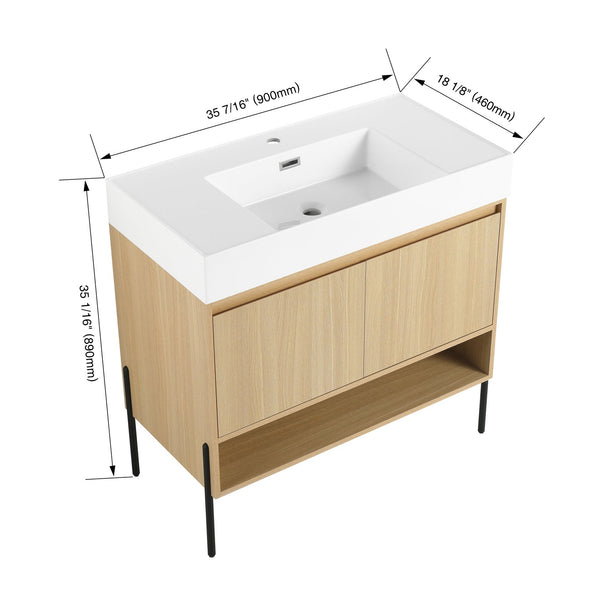 English Elm 36" Bathroom Vanity Combo With Resin Sink, Oak Finish, Stylish Storage & Easy Assembly For Modern Homes W1972S00009
