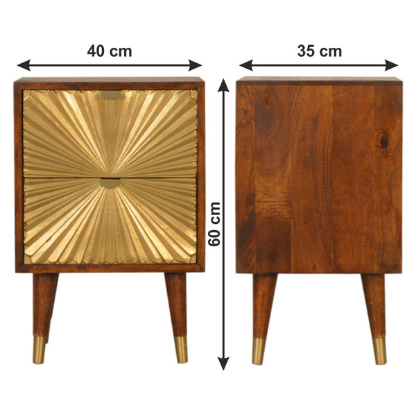 English Elm Solid Mango Wood Nightstand with Brass Pulls Two Drawers Chestnut Nordic Bedroom B182P233805