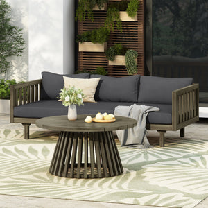 English Elm Christopher Knight Home® - Acacia Acacia Wood Patio Daybed and Round Coffee Table Set with Water-Resistant Cushions, Stylish Outdoor Lounge DARK GREY,Grey N770P234486G_N770P205537D
