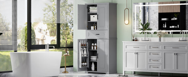 English Elm Christopher Knight Home® - Bathroom Storage Cabinet with Doors Drawer and Adjustable Shelves — MDF Build, Anti-Tip Safety, Modern Appeal Grey N759P241667E