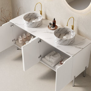 English Elm Turio 60" Freestanding Bathroom Vanity With Double Sinks, Carrara Countertop & Ample Storage Space W2615S00475-GIGA