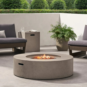 English Elm Christopher Knight Home® - Outdoor Lightweight Concrete Circular Fire Pit - Modern Design, 50000 Btu, Easy Setup, Light Grey 59240.00WHI-50K_59243.00WHI
