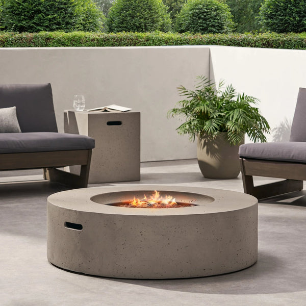 English Elm Christopher Knight Home® - Outdoor Lightweight Concrete Circular Fire Pit - Modern Design, 50000 Btu, Easy Setup, Light Grey 59240.00WHI-50K_59243.00WHI