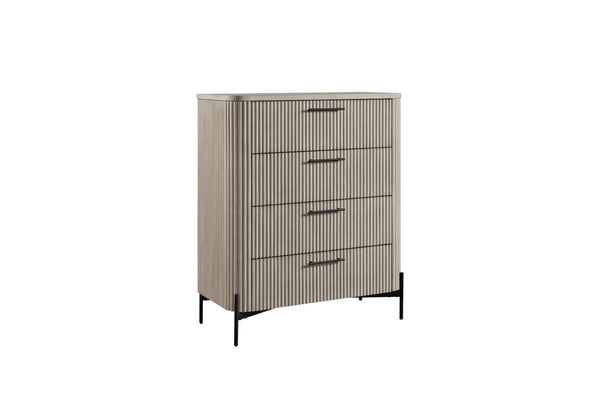English Elm 4 Reeded Front Drawer Chest with Metal Base, Felt Top & Cedar Lined Bottom for Organized Storage taupe 43 L x 21.25 W x 45.25 H B2699P271423