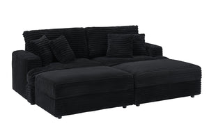 English Elm 82-Inch Black Corduroy Sofa With Storage Footrests & 4 Washable Pillows – Chic Living Room Upgrade! W1658S00114