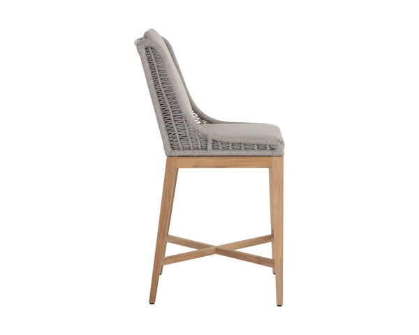 Sunpan Sorrento Stylish Outdoor Barstool with Durable Teak Wood Base and Weather-Resistant Fabric Seat Palazzo Taupe