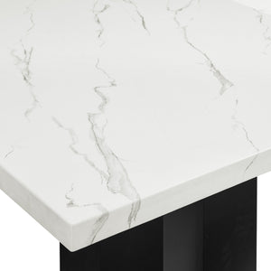 English Elm 1pc White Rectangular Marble-Look Table 68"W x 42"D x 30"H — Dark Base, Modern Luxury Dining Centerpiece B2741S00519