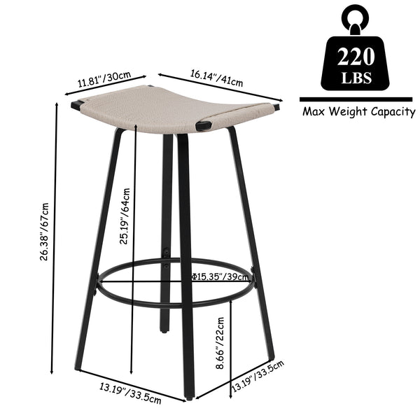 English Elm Counter Height Bar Stools - Set Of 2 Handwoven Boho Kitchen Chairs With Round Footrest For Indoor/Outdoor W1757P277609