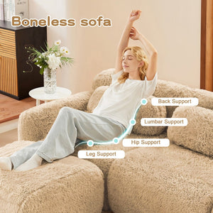 English Elm 114''soft Plush Modular Sectional Sofa with Cloud Cushions for Living Room Theater Light Khaki W714S01567