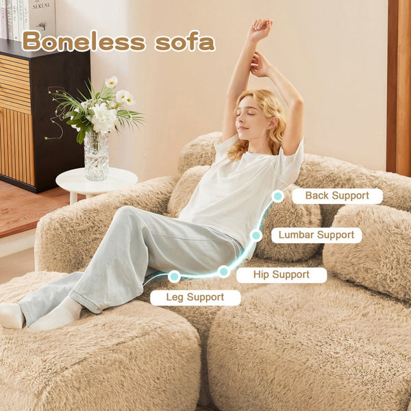 English Elm 114''soft Plush Modular Sectional Sofa with Cloud Cushions for Living Room Theater Light Khaki W714S01567