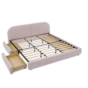 English Elm King Upholstered Storage Bed Curved Headboard Circle Yarn Fabric Modern Minimalist Frame Pink W487S00472