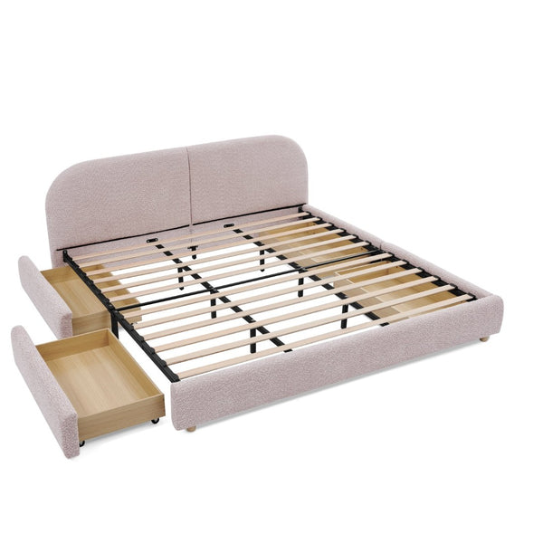 English Elm King Upholstered Storage Bed Curved Headboard Circle Yarn Fabric Modern Minimalist Frame Pink W487S00472