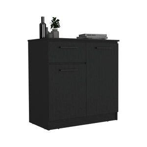 English Elm Dresser with Spacious 3-Drawer and Single-Door Cabinet, Engineered Wood, Sleek Modern Storage Design Black 40 L x 24 W x 3 H B097S00098