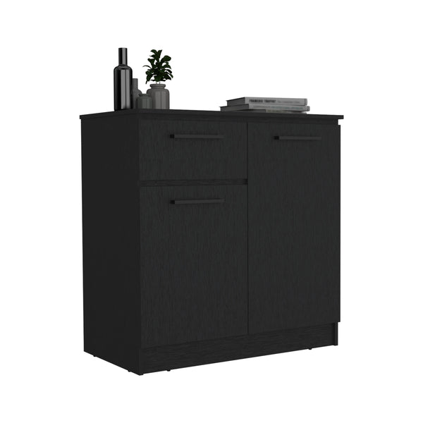 English Elm Dresser with Spacious 3-Drawer and Single-Door Cabinet, Engineered Wood, Sleek Modern Storage Design Black 40 L x 24 W x 3 H B097S00098