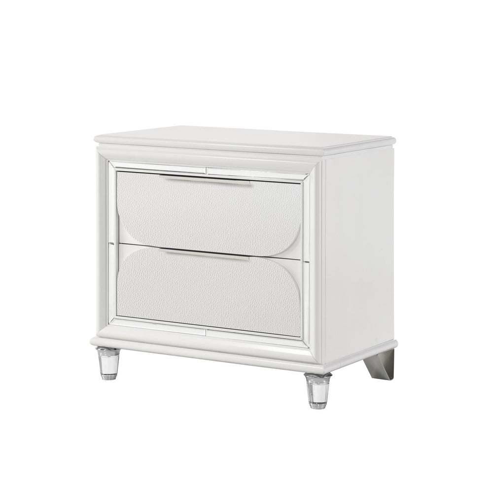 English Elm Pearl Luxe 2-Drawer Nightstand with Mirrored Trim, Acrylic Crystal Legs & Elongated Pulls, Glamorous Storage B062P215411