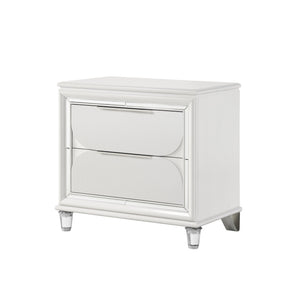 English Elm Pearl Luxe 2-Drawer Nightstand with Mirrored Trim, Acrylic Crystal Legs & Elongated Pulls, Glamorous Storage B062P215411