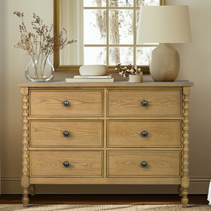 JLA Home Madison Park Signature - Small Dresser with Six Drawers, Vintage-Inspired Spindle Legs, Anti-Tip Safety & Quiet Glides Natural MPS137-0327