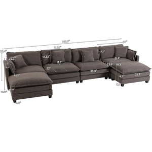 English Elm Modern Chenille Sectional Sofa Modular Sleeper with Ottoman Chaise and Waist Pillows Antique Grey W2530S00021