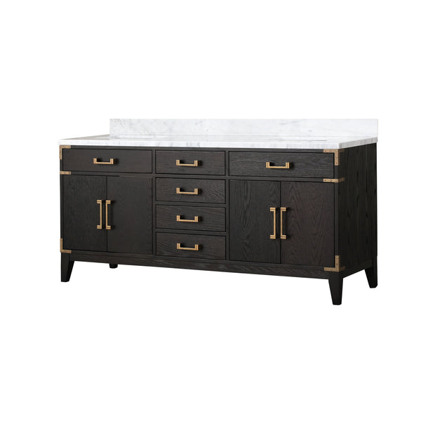 English Elm Black Oak Double Bath Vanity 72" W X 22" D With Luxurious Carrara Marble Top & Ample Storage Solutions B2731P260948