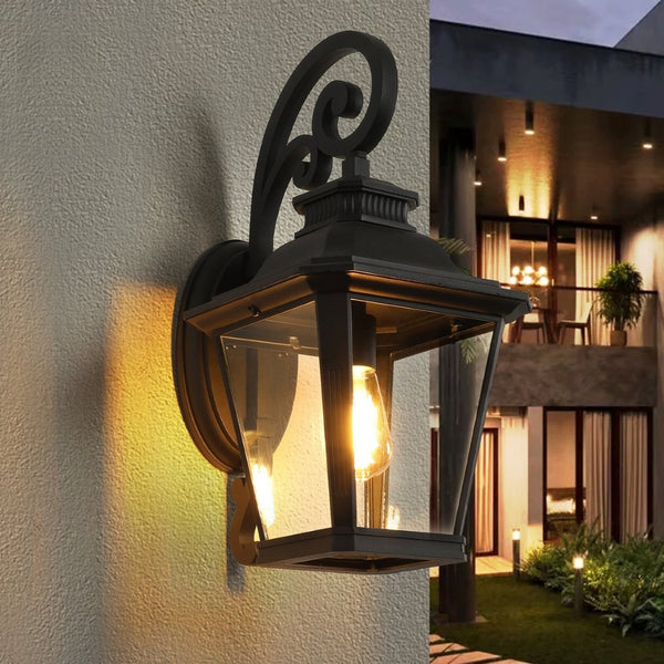 English Elm 14" Vintage Farmhouse Outdoor Wall Sconces 2 Pack Matte Black Aluminum Clear Glass W2312P415973