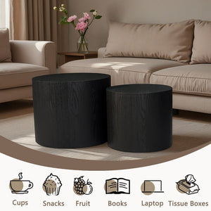 English Elm Nesting Round Coffee Tables Set of 2 Mdf Modern Matte Black for Small Living Spaces W3204P390985