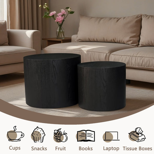 English Elm Nesting Round Coffee Tables Set of 2 Mdf Modern Matte Black for Small Living Spaces W3204P390985