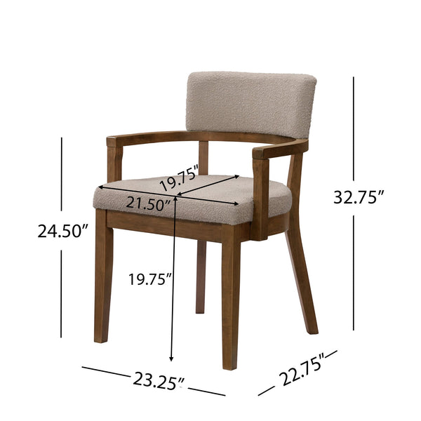 English Elm Christopher Knight Home® - Mid Mid Century Modern Boucle Dining Chairs with Wood Frame, U-Shape Arms, High-Density Foam Comfort khaki,Walnut N771P331337T