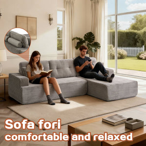 English Elm Left-Facing Modular Sectional Sofa with Corduroy, Boneless Design, Converts to Bed, Kid & Pet Safe Brown Gray W3565S00002