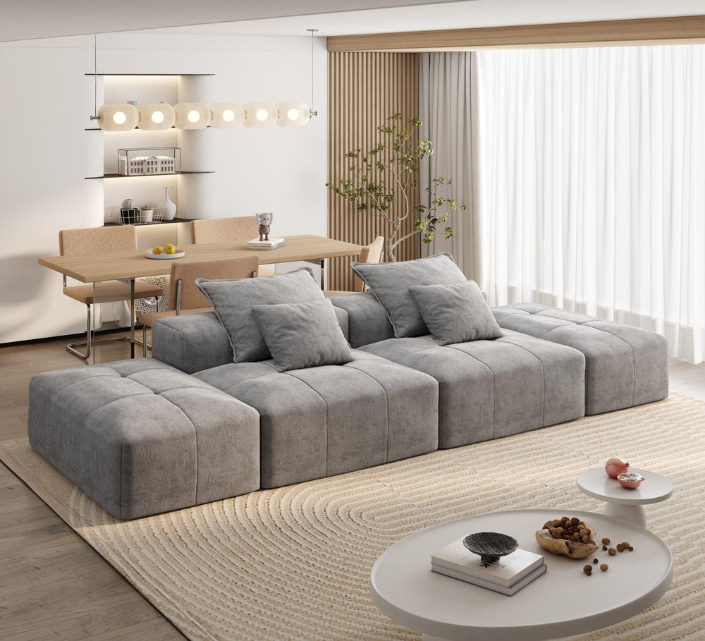 English Elm Modern Modular Sectional Sofa With 2 Ottomans, Plush Chenille Fabric, 4 Accent Pillows, Grey Elegance W1885S00060