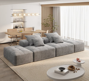 English Elm Modern Modular Sectional Sofa With 2 Ottomans, Plush Chenille Fabric, 4 Accent Pillows, Grey Elegance W1885S00060