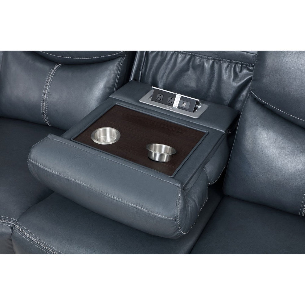 English Elm Stanwicke Blue Motion Reclining Sofa With Drop-Down Table: Modern Comfort & Elegant Design B062P354055-GIGA