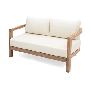 English Elm Christopher Knight Home® - 2-Person Acacia Wood Loveseat & Coffee Table Set with Beige Cushions, Weather-Resistant Patio Charm 73169.00BBGE
