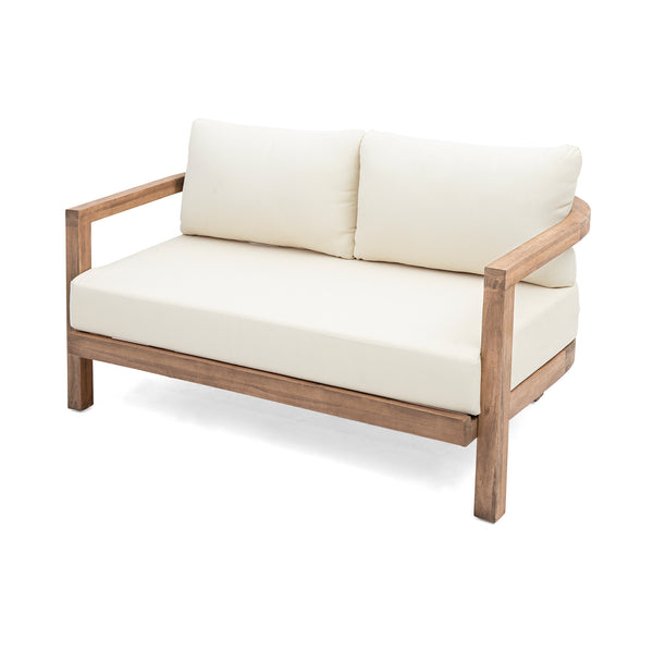 English Elm Christopher Knight Home® - 2-Person Acacia Wood Loveseat & Coffee Table Set with Beige Cushions, Weather-Resistant Patio Charm 73169.00BBGE