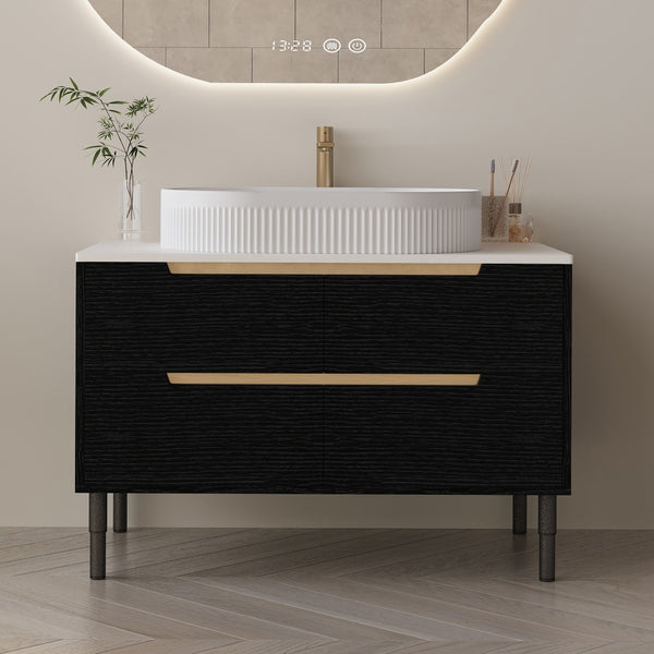 English Elm 36 Inch Floating or Freestanding Bathroom Vanity with Ceramic Sink and Soft Close Drawers W3136S00032