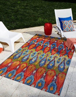 Unique Loom Outdoor Modern Ikat Machine Made Ikat Rug Multi, Burgundy/Gold/Green/Navy Blue/Orange/Red/Olive 5' 3" x 8' 0"